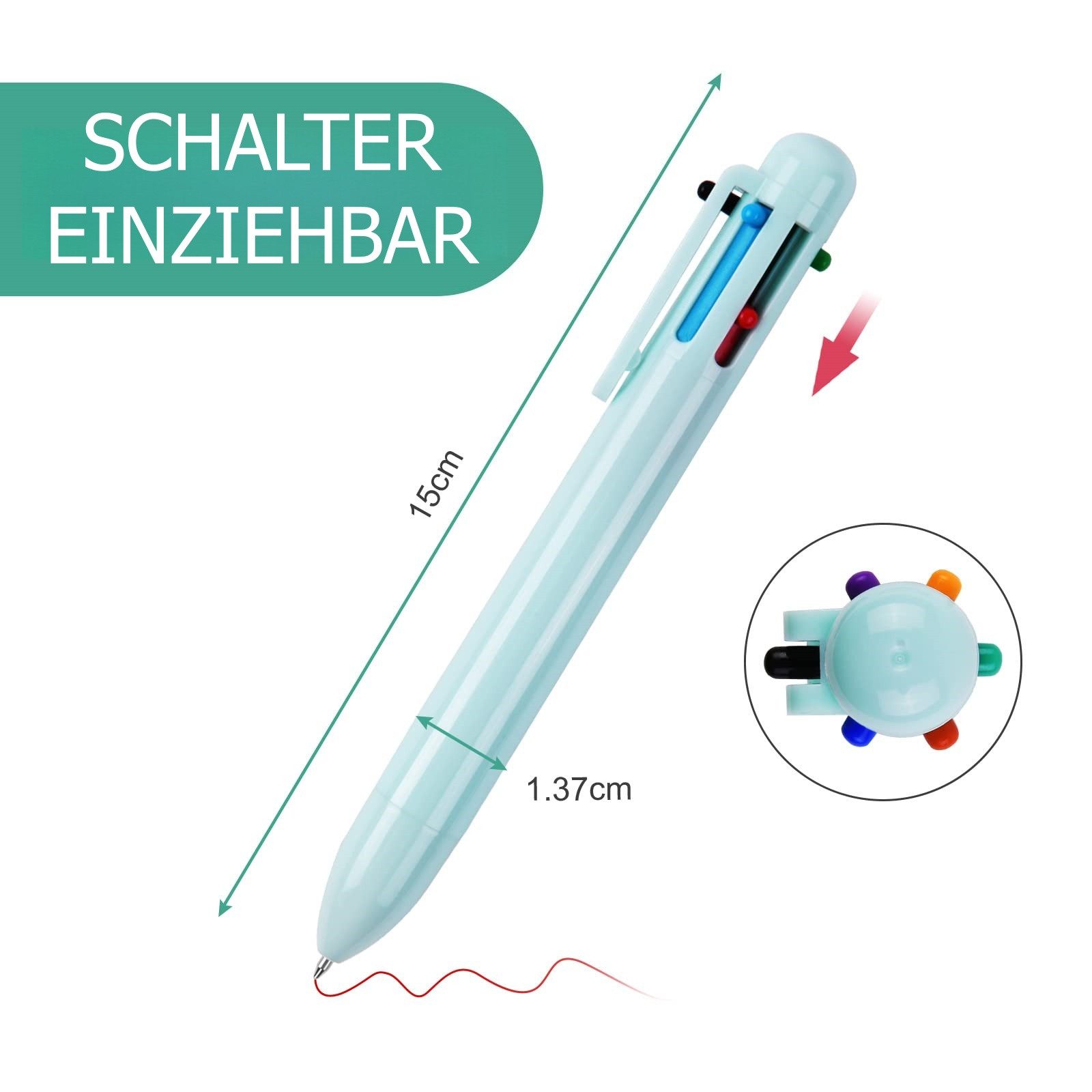 FOUORTUNATE-BEE Kugelschreiber 6-in-1 Mehrfarben-Kugelschreiber 0,5 mm Druckstift Set für Büro, Mehrfarbiger Klick-Kugelschreiber Set, 6 Farben für Schule & Notizen