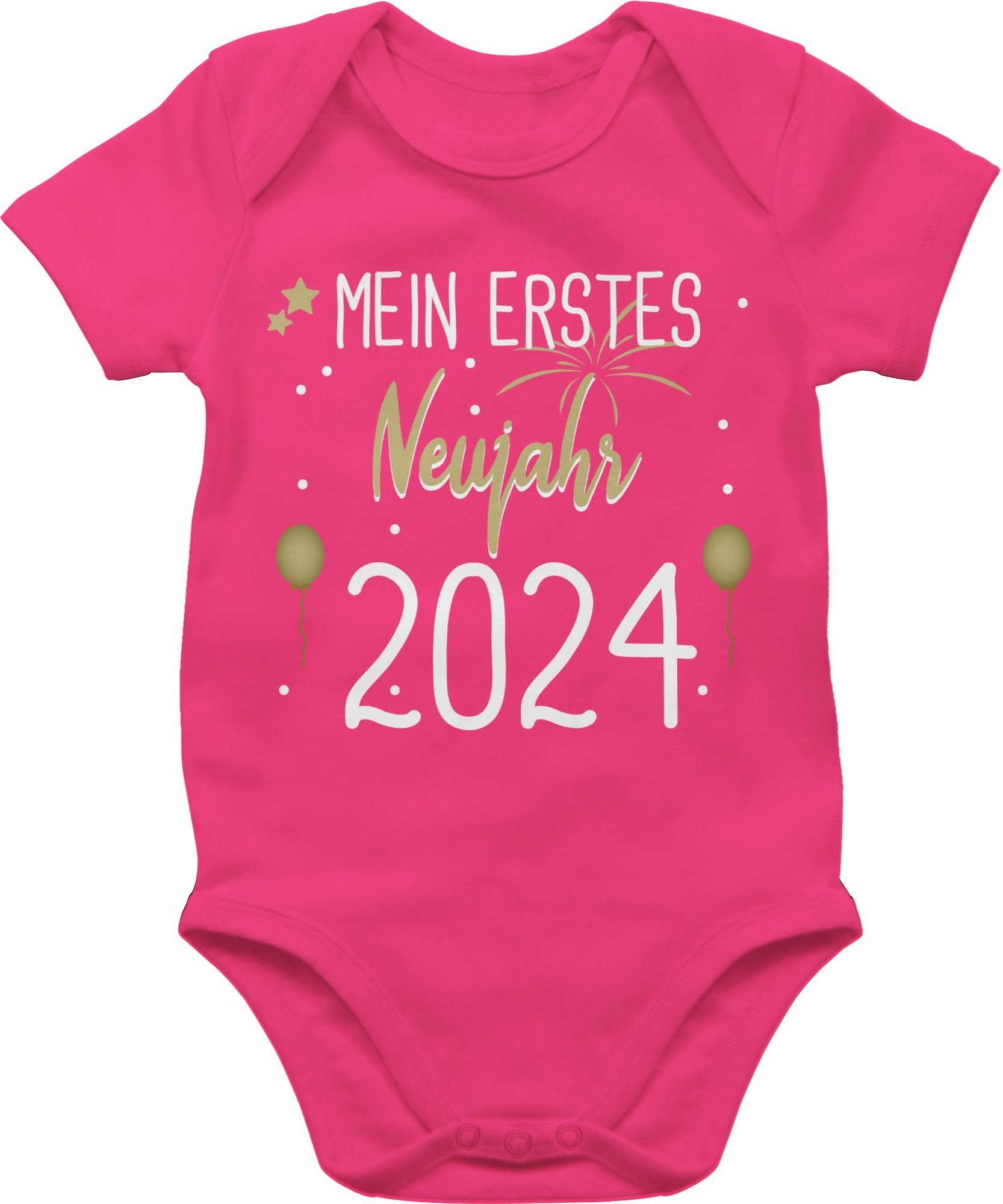 Shirtracer 2024 weiß Neujahr Silvester 2 Mein Shirtbody Fuchsia 1. Baby