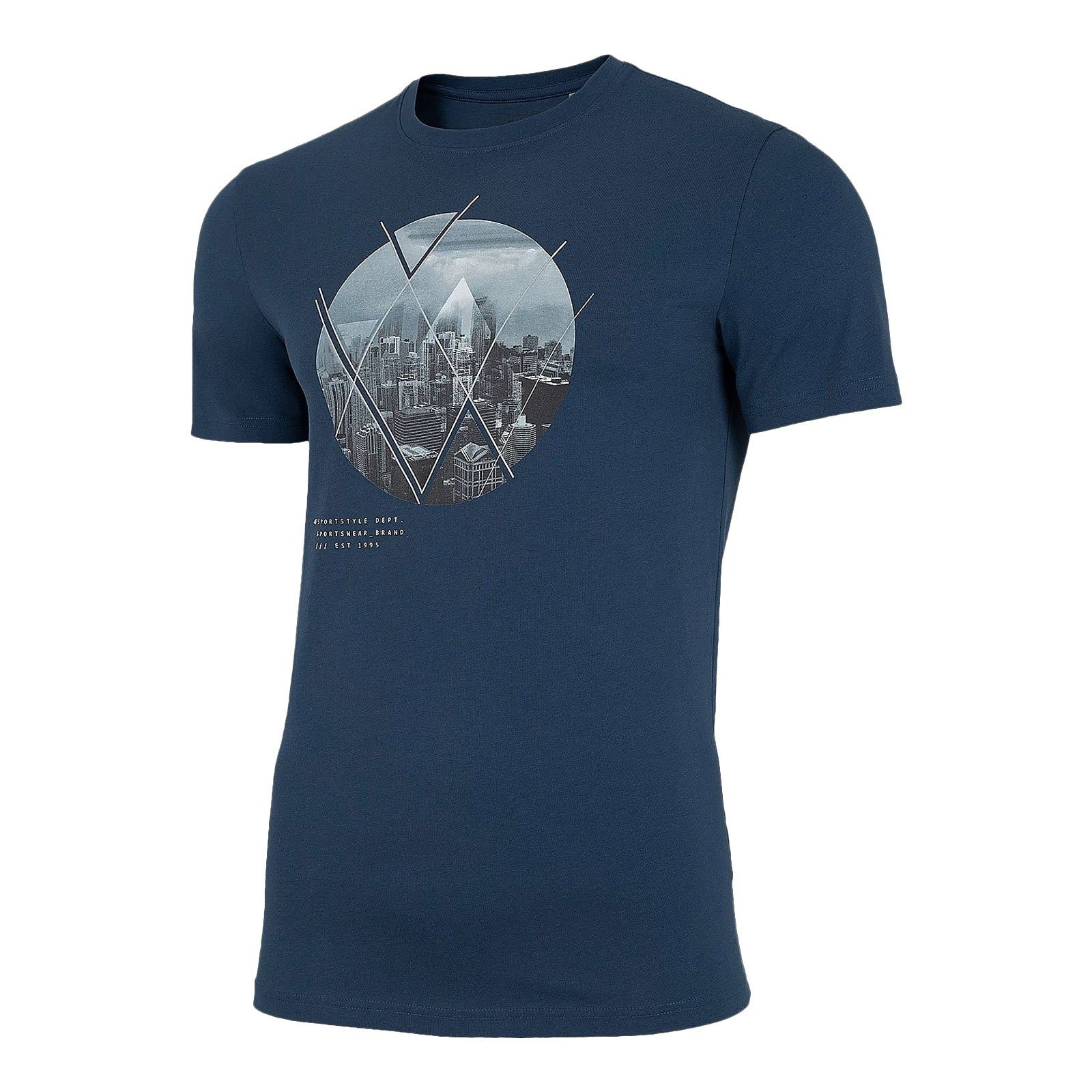 4F T-Shirt Urban Zone mit Rundhalsausschnitt und coolem Print 32S denim