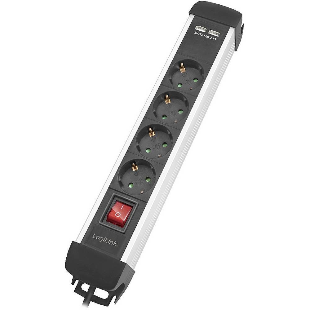 Steckdosenleiste 4-fach LogiLink Schutzkontakt) Schalter, (4x mit Berührungsschutz, USB Steckdosenleiste, 2x mit erhöhter mit