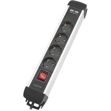 LogiLink Steckdosenleiste 4-fach (4x Schutzkontakt) mit 2x Steckdosenleiste, erhöhter Berührungsschutz, mit Schalter, mit USB