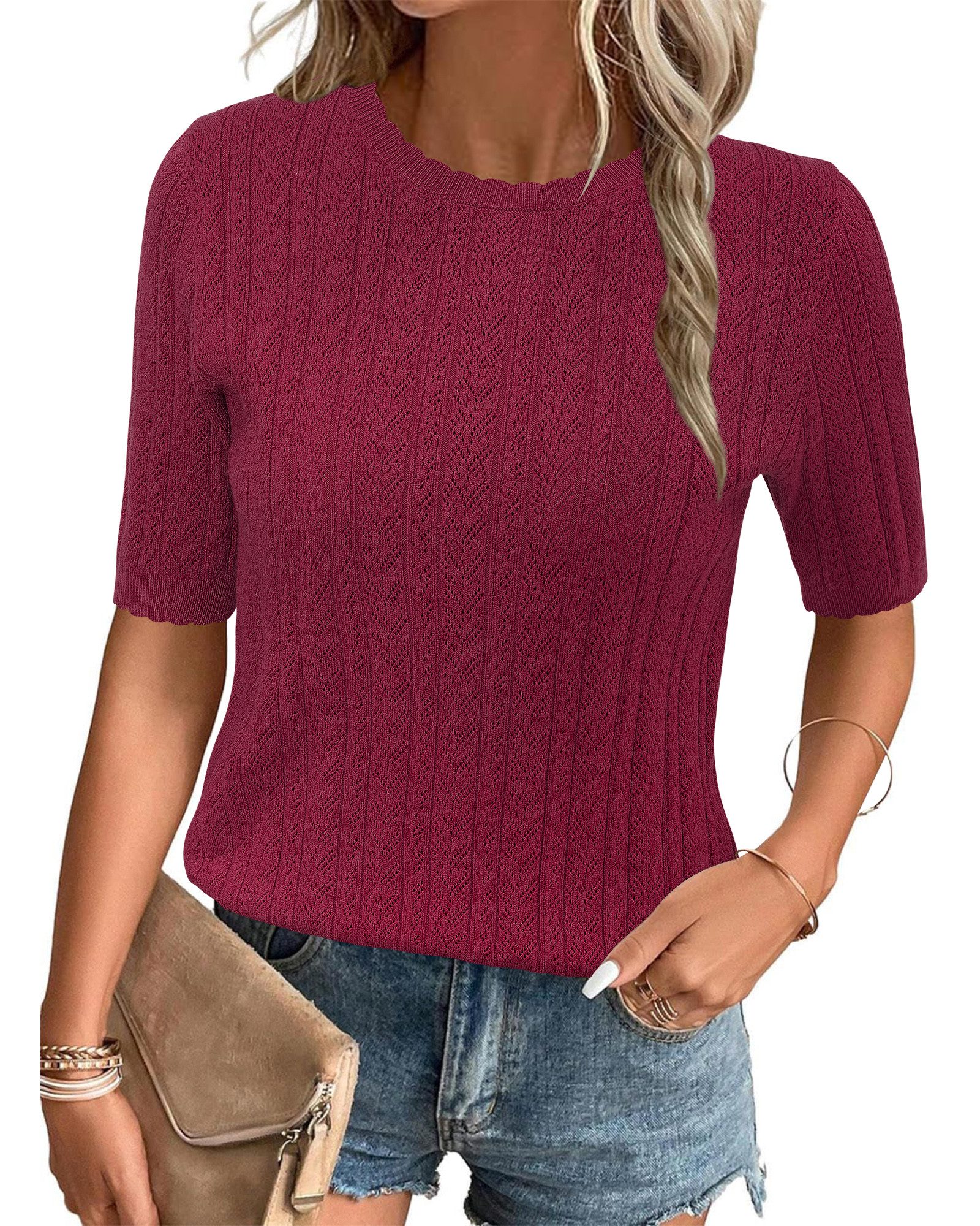 Arach&Cloz Kurzarmpullover Arach&Cloz Damen Tops Rundhalspullover T-Shirt S günstig online kaufen