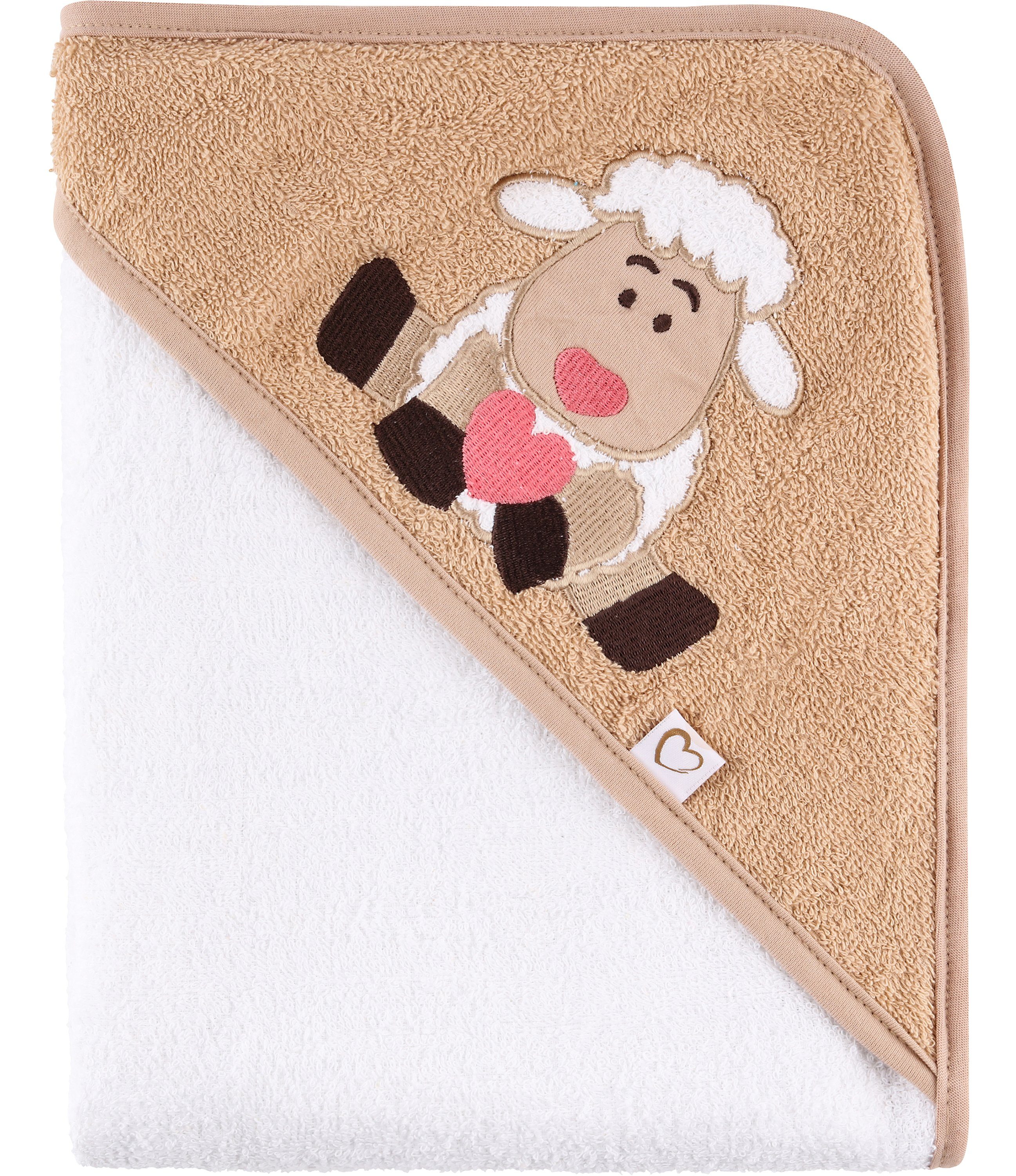 Be Mammy Handtücher Kapuzenhandtuch Babyhandtuch aus Baumwolle 100cm x 100cm BE20-240-BBL, Frottee (1-St) Weiß - Schaf