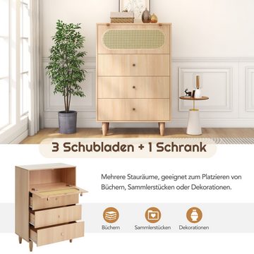 IDEASY Sideboard Sideboard, Aufbewahrungsschrank, 80*40*120 cm, (mit 3 Schubladen und einem Fach), Rattantür, geräuschlose Scharniere, 15 cm über dem Boden