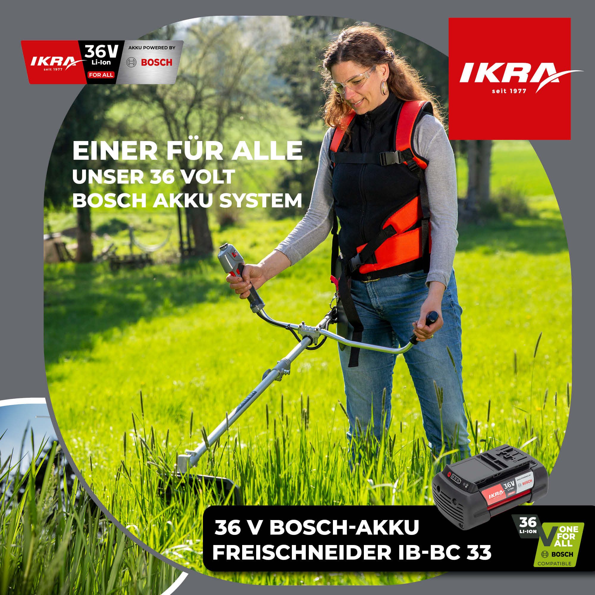 ikra GmbH Akku-Freischneider IB-BC 33, 25,5 cm Arbeitsbreite Messer, 33 cm Arbeitsbreite Faden, ohne Akku & Ladegerät, kompatibel mit BOSCH 36V