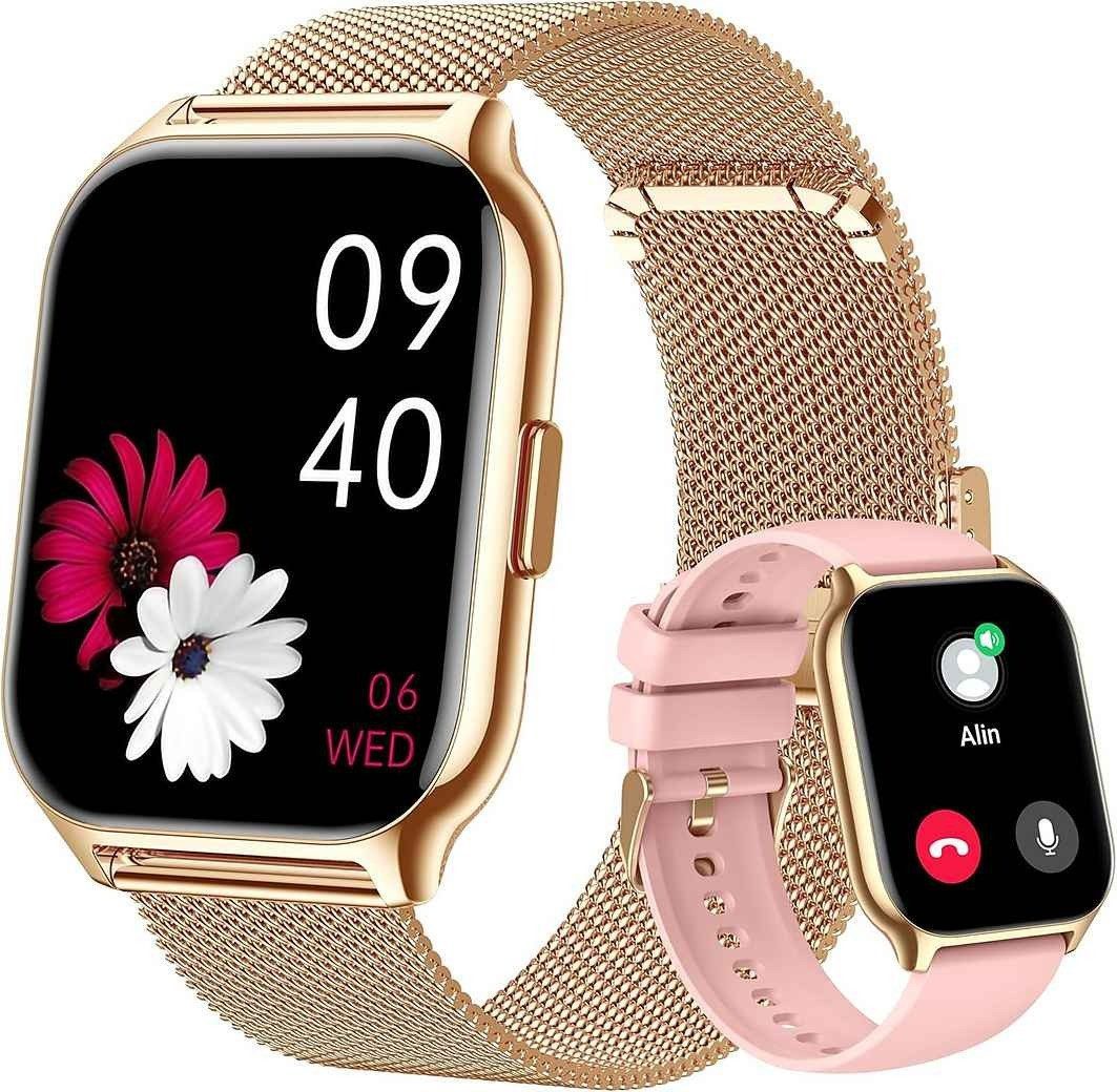 Zevelora Damen's und Herren's Fitness-Tracker Blutdruckmess Smartwatch (1,85 Zoll, Android/iOS), mit austauschbarem weichem Silikonarmband, mit SpO2 Herzfrequenz Schrittzähler Schlafmonitor, Musikwiedergabe