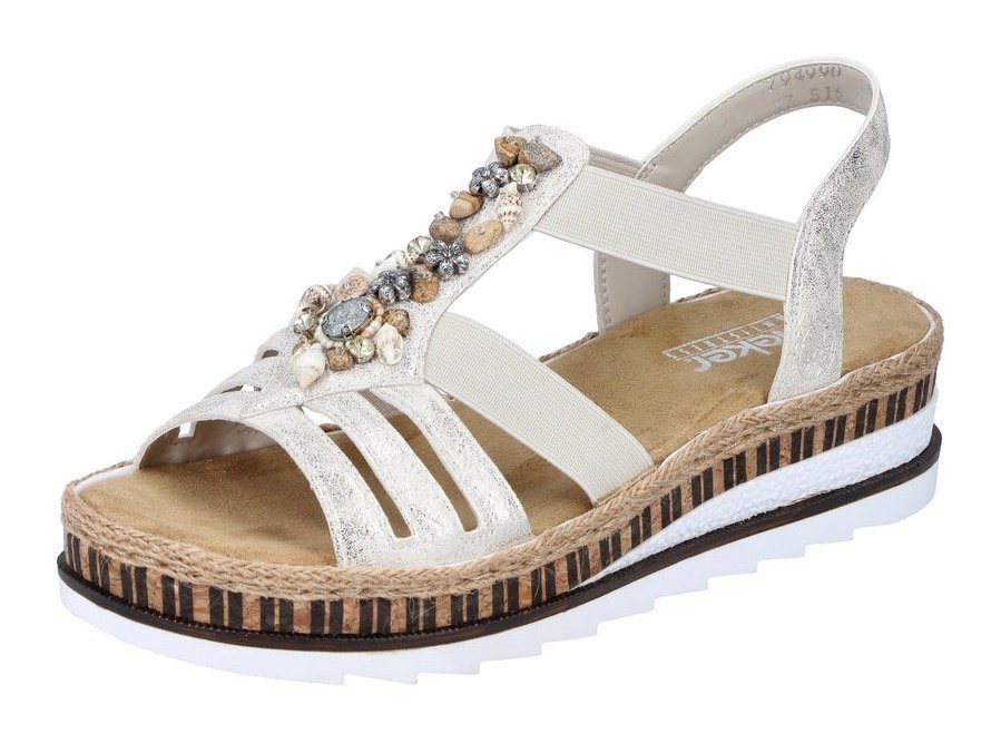 Rieker Sandale, Sommerschuh, Sandalette, Keilabsatz, im Metallic-Look