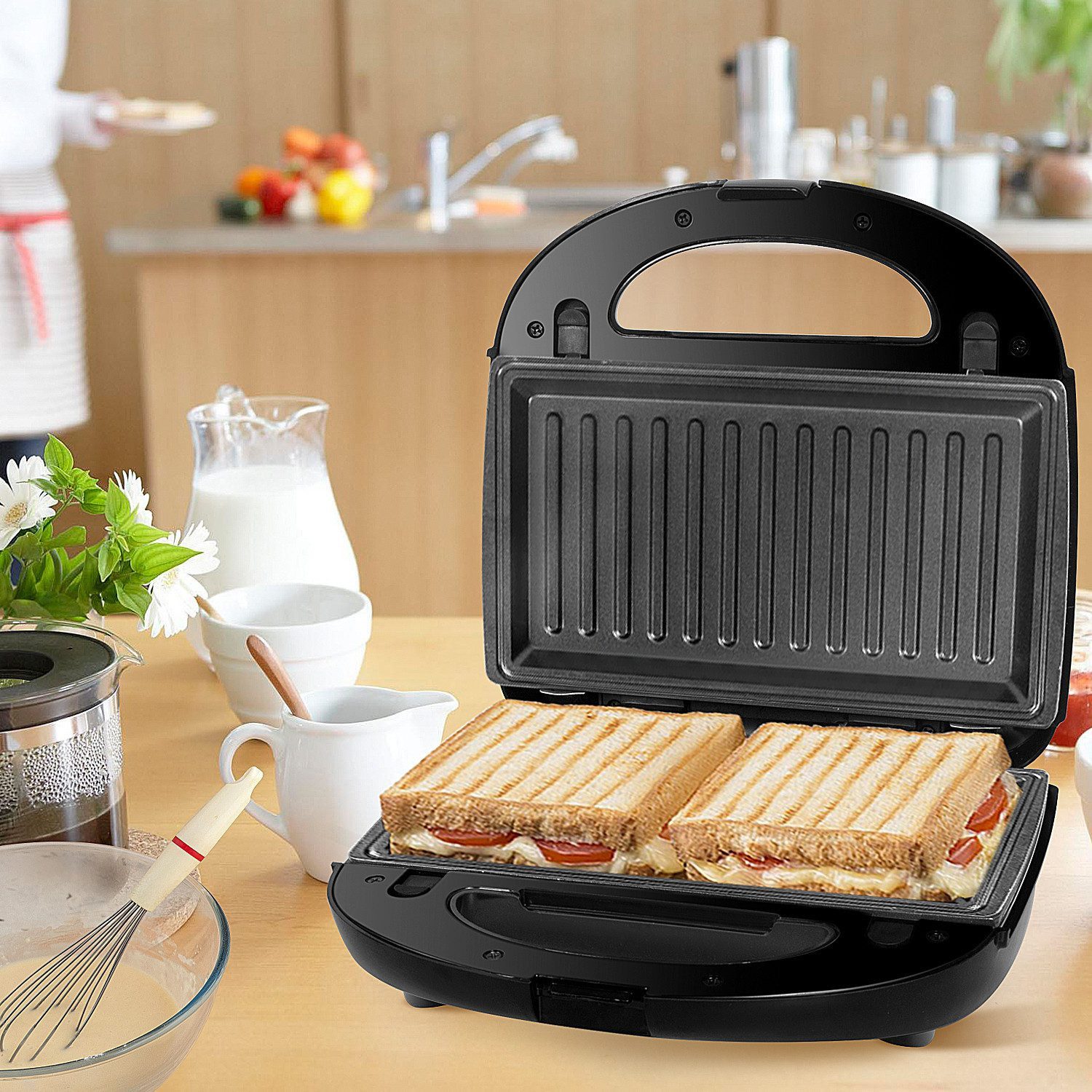 OZAVO 3-in-1-Sandwichmaker GLHS120N, 750 W, Waffeleisen Sandwichtoaster, Antihaftbeschichtete abnehmbare Platten