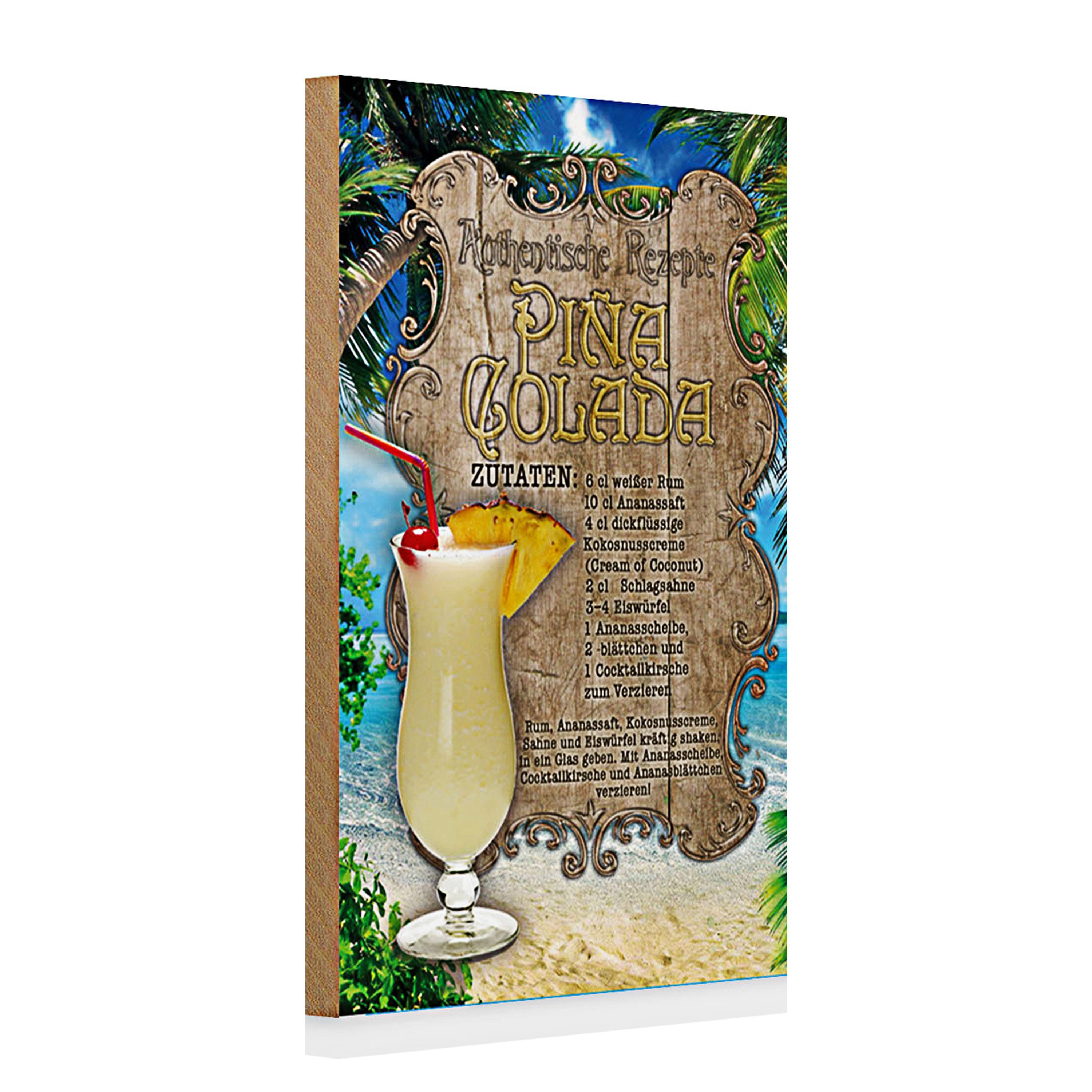 Roomando Holzbild Holzschild Rezept 20x30cm Pina Colada Zutaten Rum Ananas
