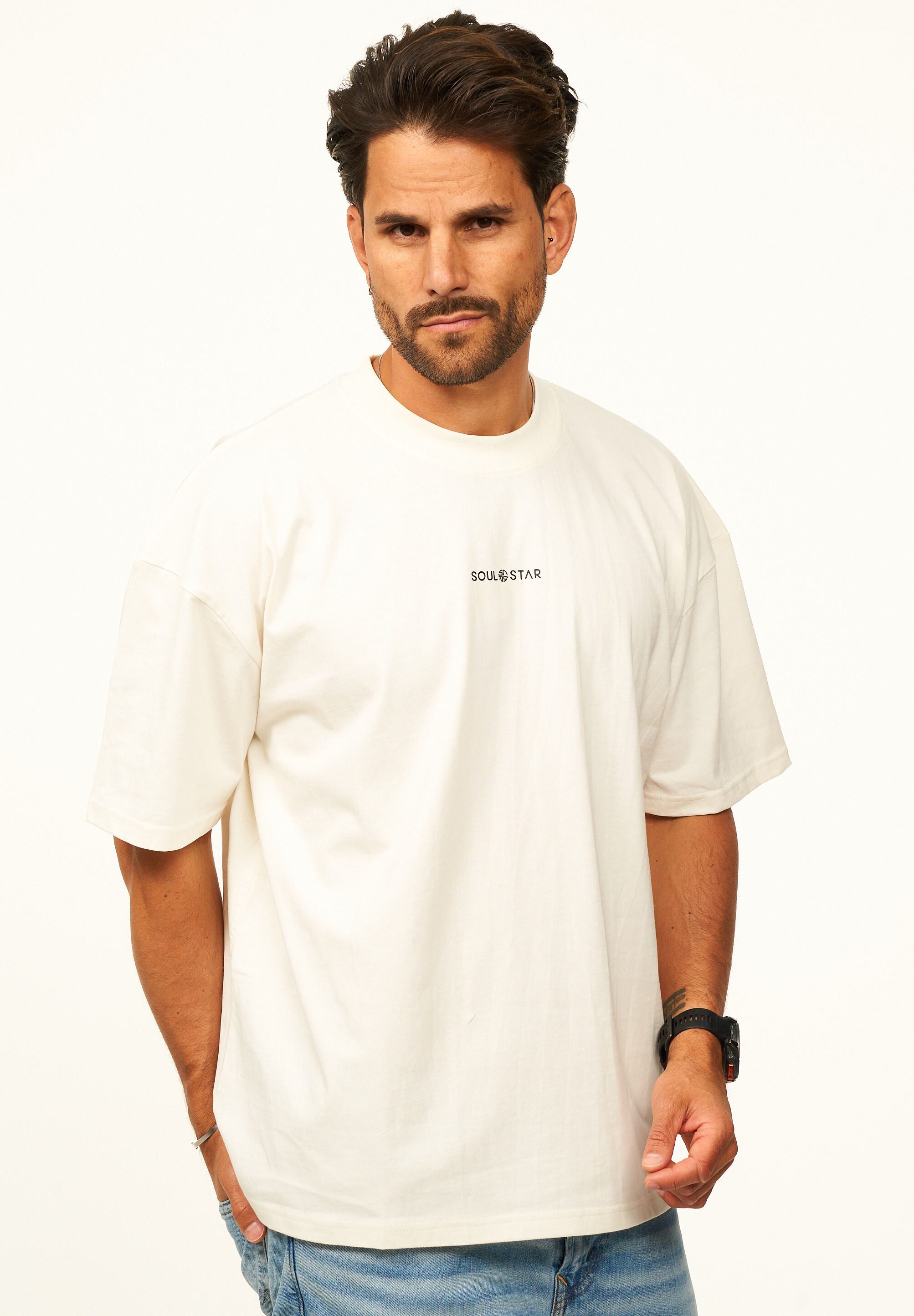 SOULSTAR T-Shirt im Oversize Fit - Herren Kurzarm Shirt mit Rundhals-Ausschnitt Basic Oberteil Crew-Neck kurzärmlig aus 100% Baumwolle für Männer