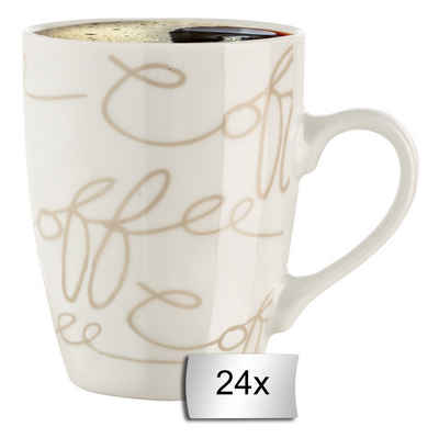 Home4You Tasse Kaffeetassen, Weiß, Beige, Porzellan, mit Schriftzug