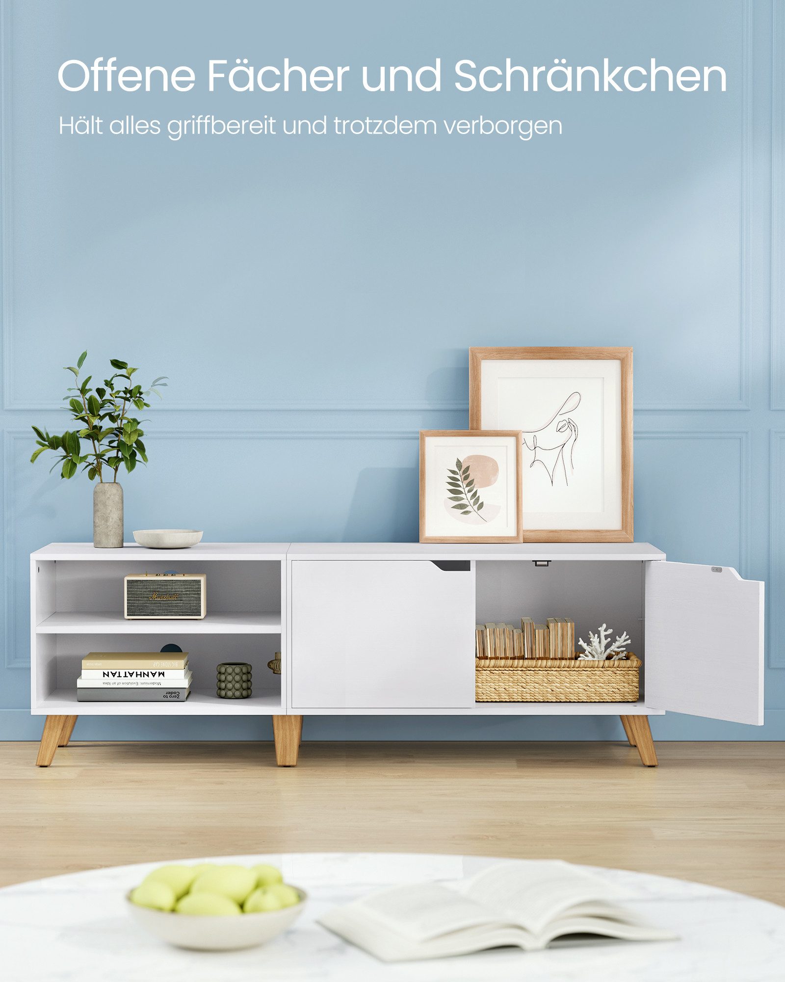 VASAGLE Lowboard TV-Schrank, Lange 160cm, für Fernseher bis zu 65 Zoll, bis 75 kg belastbar