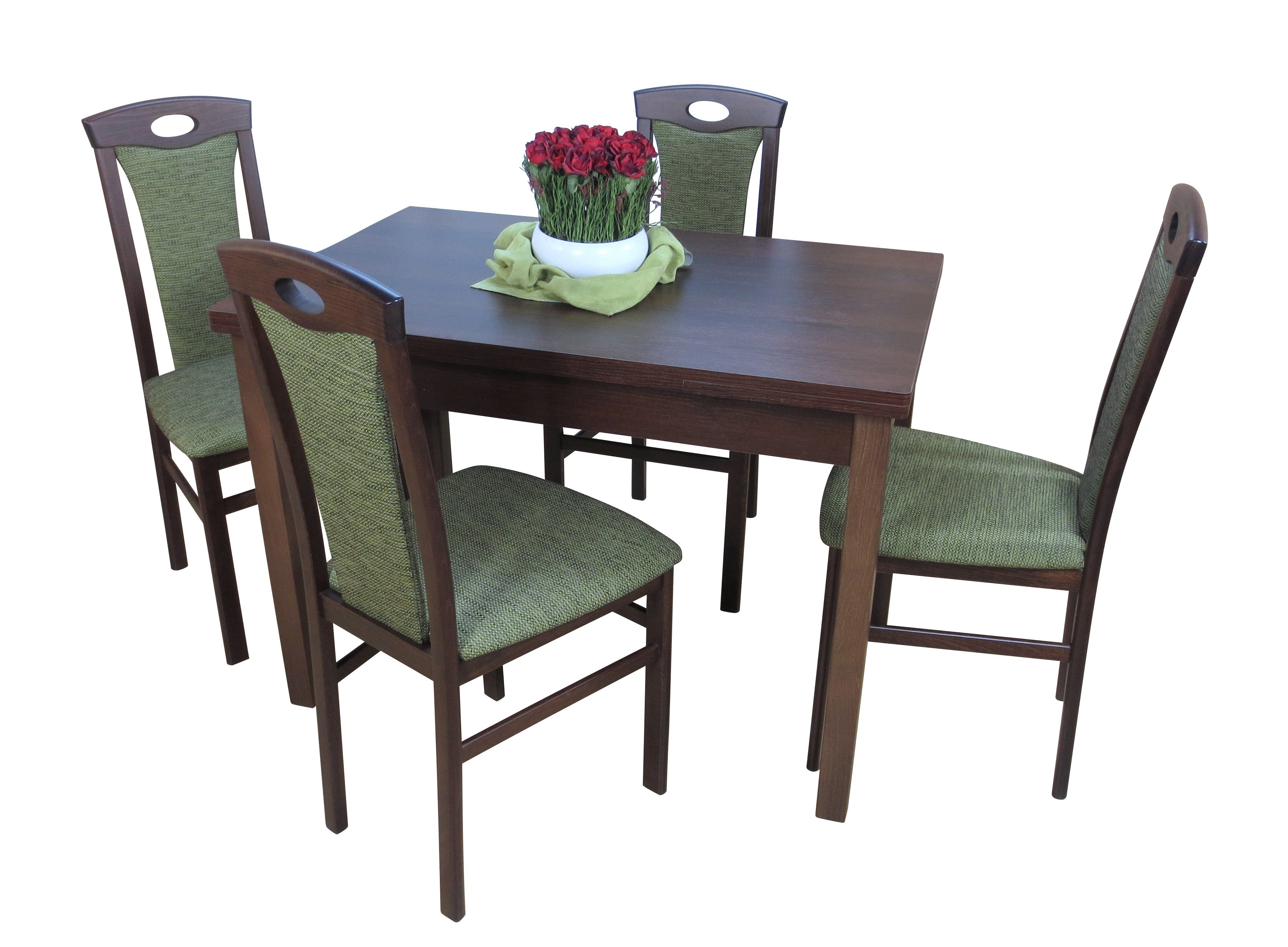 moebel-direkt-online Essgruppe Janina, (Spar-Set, Tischgruppe 5tlg), Tisch mit 4 Stühlen Farb-Nr. 6 = Nussbaum-Nachbildung/olivgrün