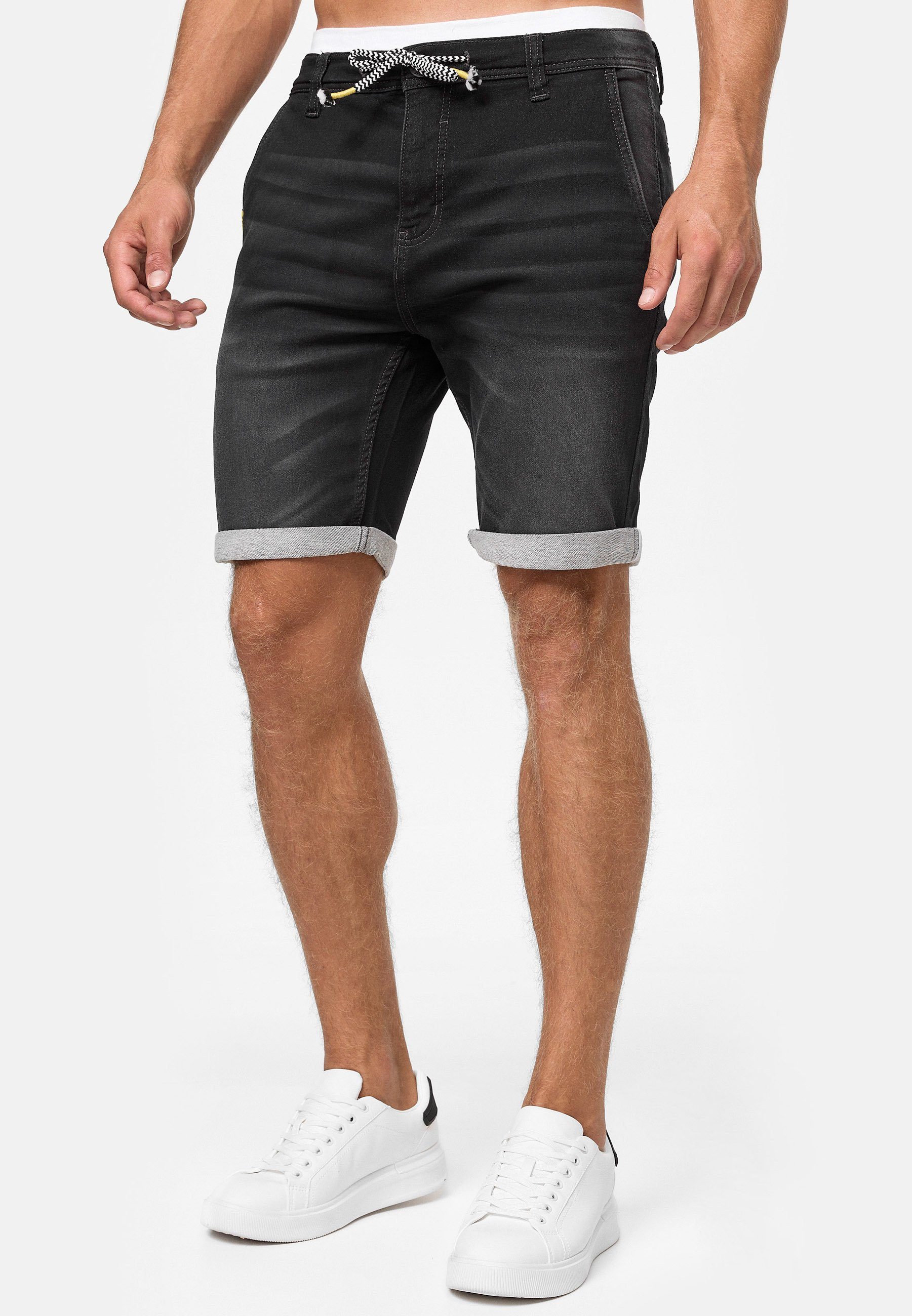 Indicode Jeansshorts Herren Azibo Jeans Shorts Herrenshorts elastischer Bund samt Tunnelzug