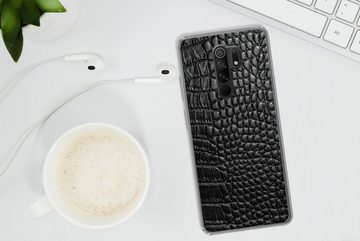 MuchoWow Handyhülle Leder - Strukturiert - Schwarz - Grau, Phone Case, Handyhülle Xiaomi Redmi 9, Silikon, Schutzhülle