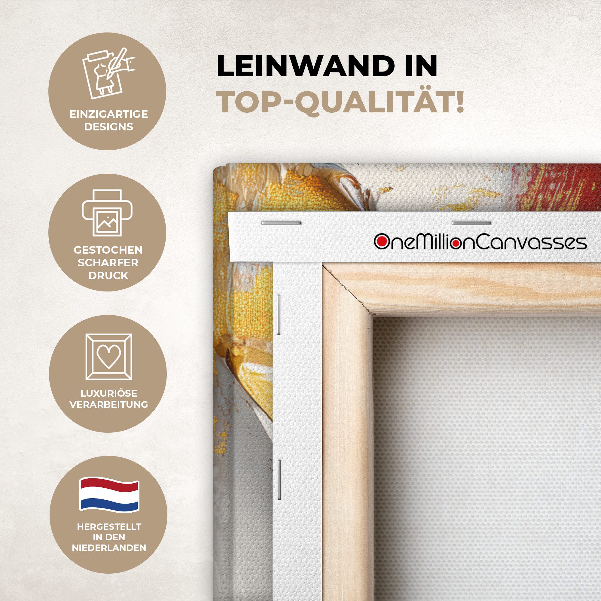 OneMillionCanvasses® Leinwandbild Modern - Weihnachten - Abstrakt - Gold, Fotodruck (1 St), Wandbild, Deko Schlafzimmer Wohnzimmer Flur 20x20 cm