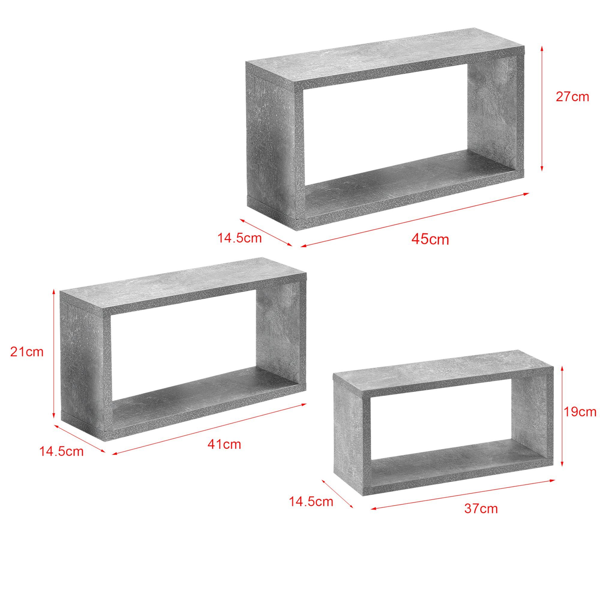 Betonoptik Schweberegal »Mandal« Wandablage Wandregal, en.casa Wandboard 3-teilig betonfarben