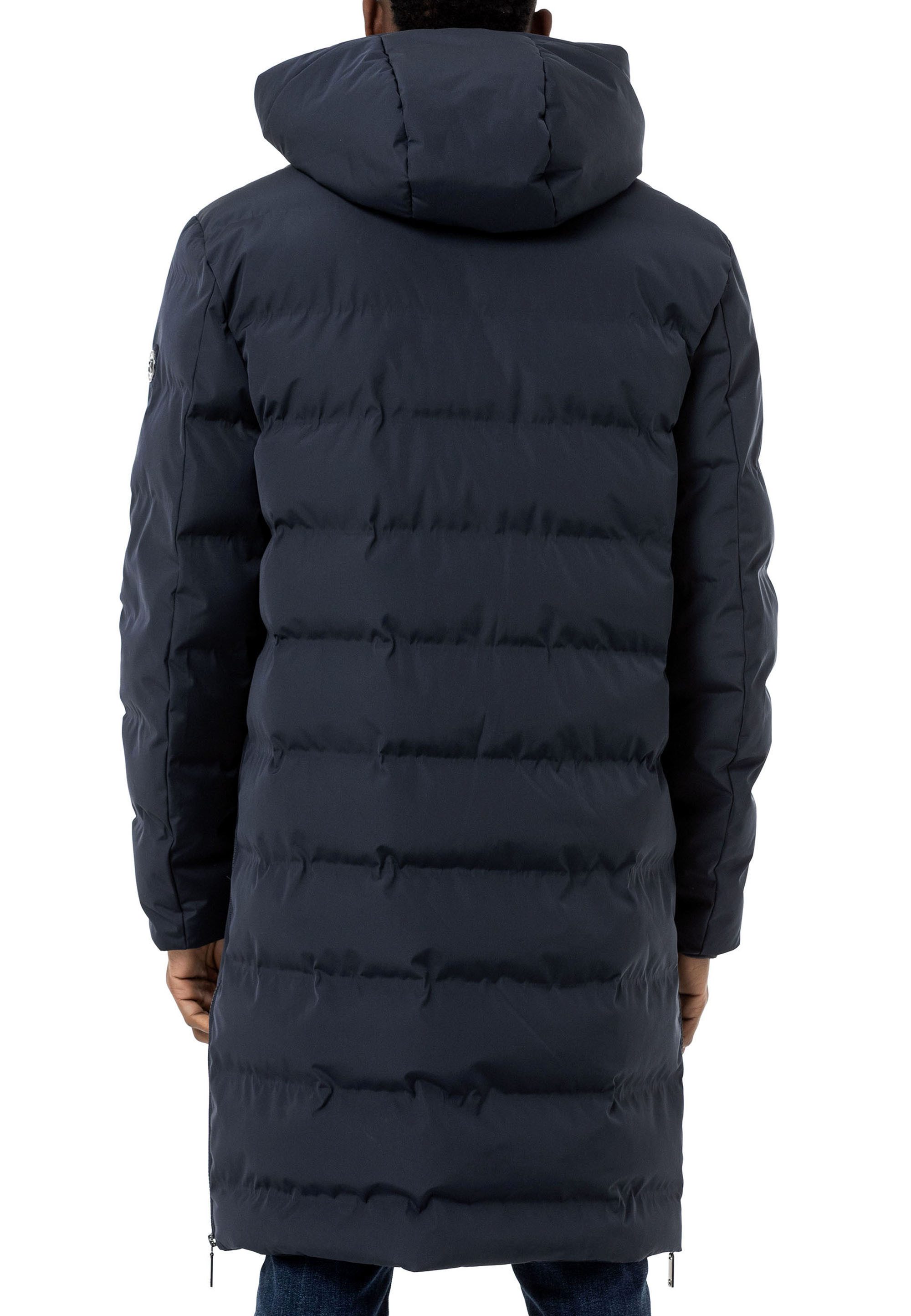 RedBridge Steppmantel mit Kapuze Lange Winterjacke Warm Leicht Casual Verdeckter Reißverschluss mit Druckknopfleiste