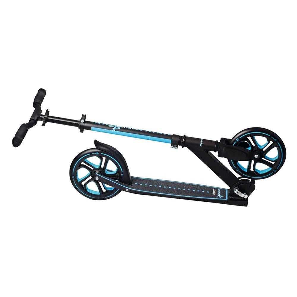 Muuwmi Cityroller Aluminium Scooter Pro 215mm blau Tretroller für Kinder und Erwachsene, Extra breiter BMX-Style-Lenker, Optimierter Klappmechanismus