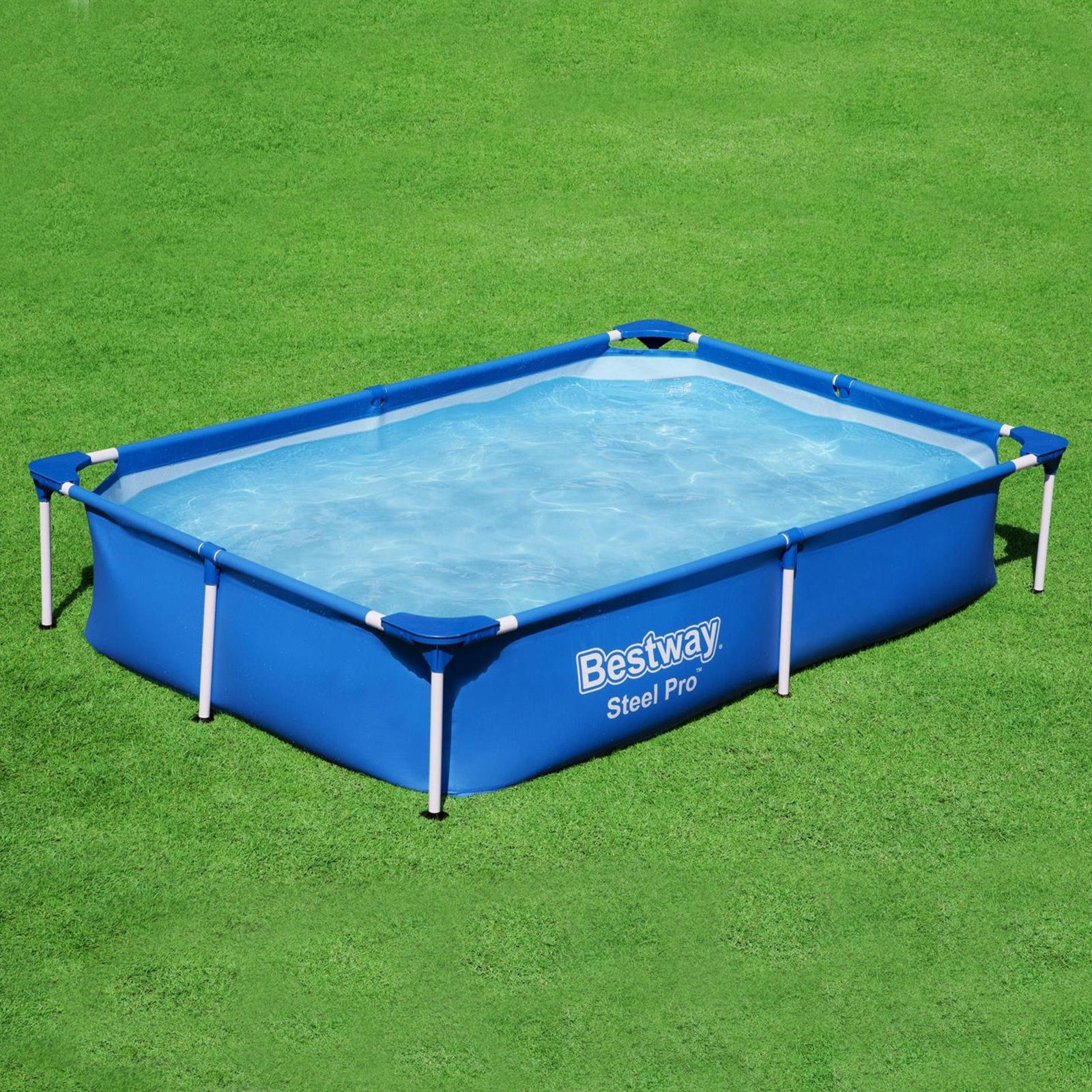 BESTWAY Framepool Steel Pro Frame Pool Swimmingpool rechteckig 221x150x43cm (56401)