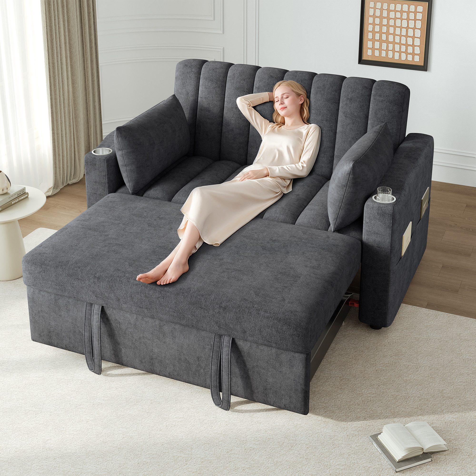 i@home Schlafsofa 2-Sitzer, Multifunktionssofa mit Schlaffunktion, Ideal für Wohnzimmer, Schlafzimmer & kleine Wohnungen, Grau