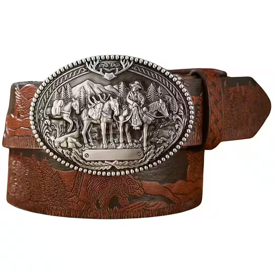 Koppelgürtel Rustikaler Western - Gürtel mit Cowboy Gürtelschnalle Wild West Buckle