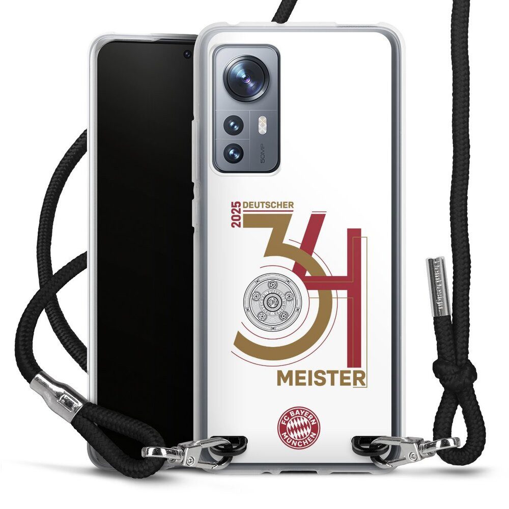 DeinDesign Handyhülle FC Bayern München Meister Offizielles Lizenzprodukt, Xiaomi 12 5G Handykette Hülle mit Band Case zum Umhängen