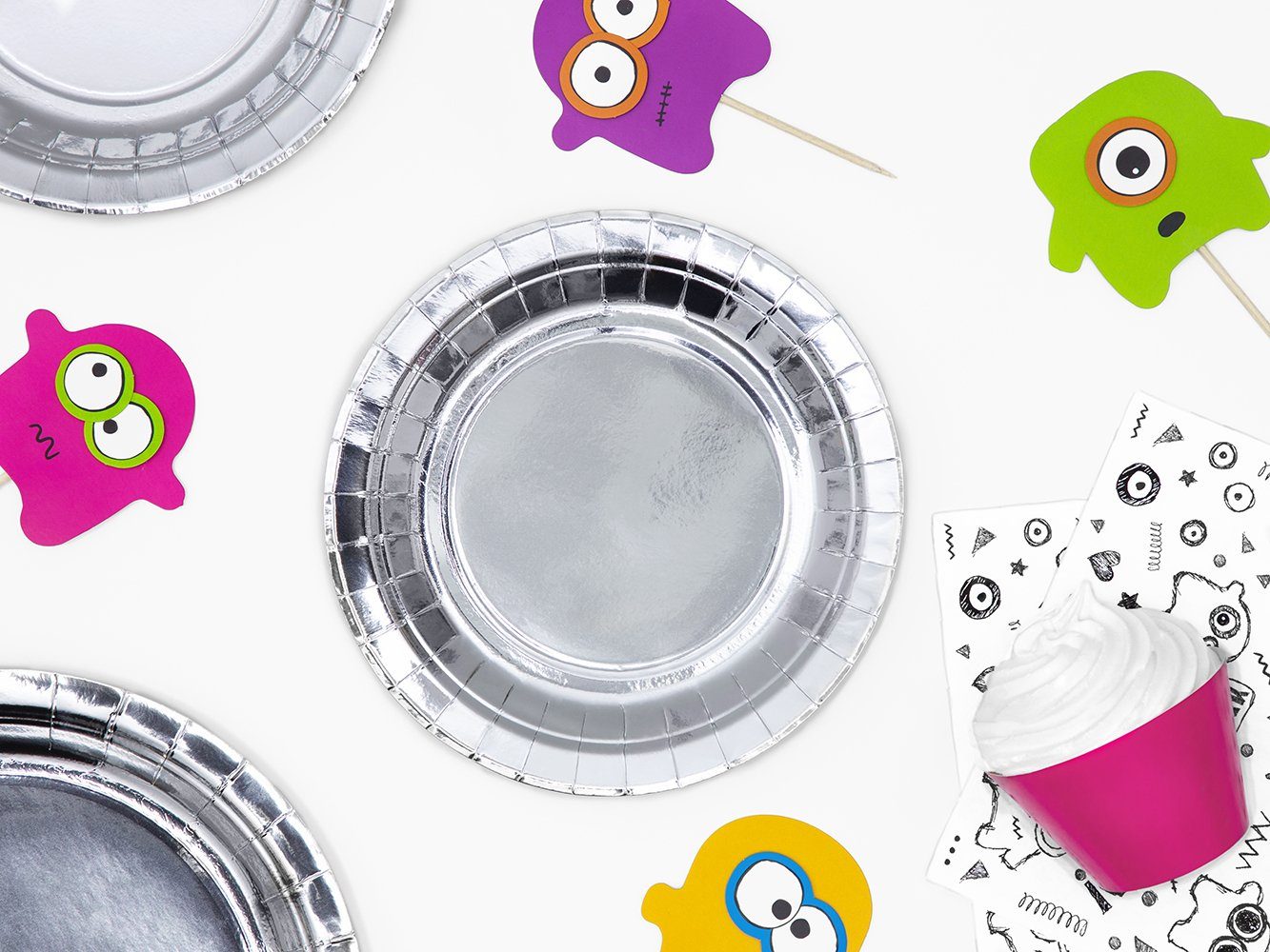 partydeco Pappteller, Pappteller rund 18cm silber 6er Set