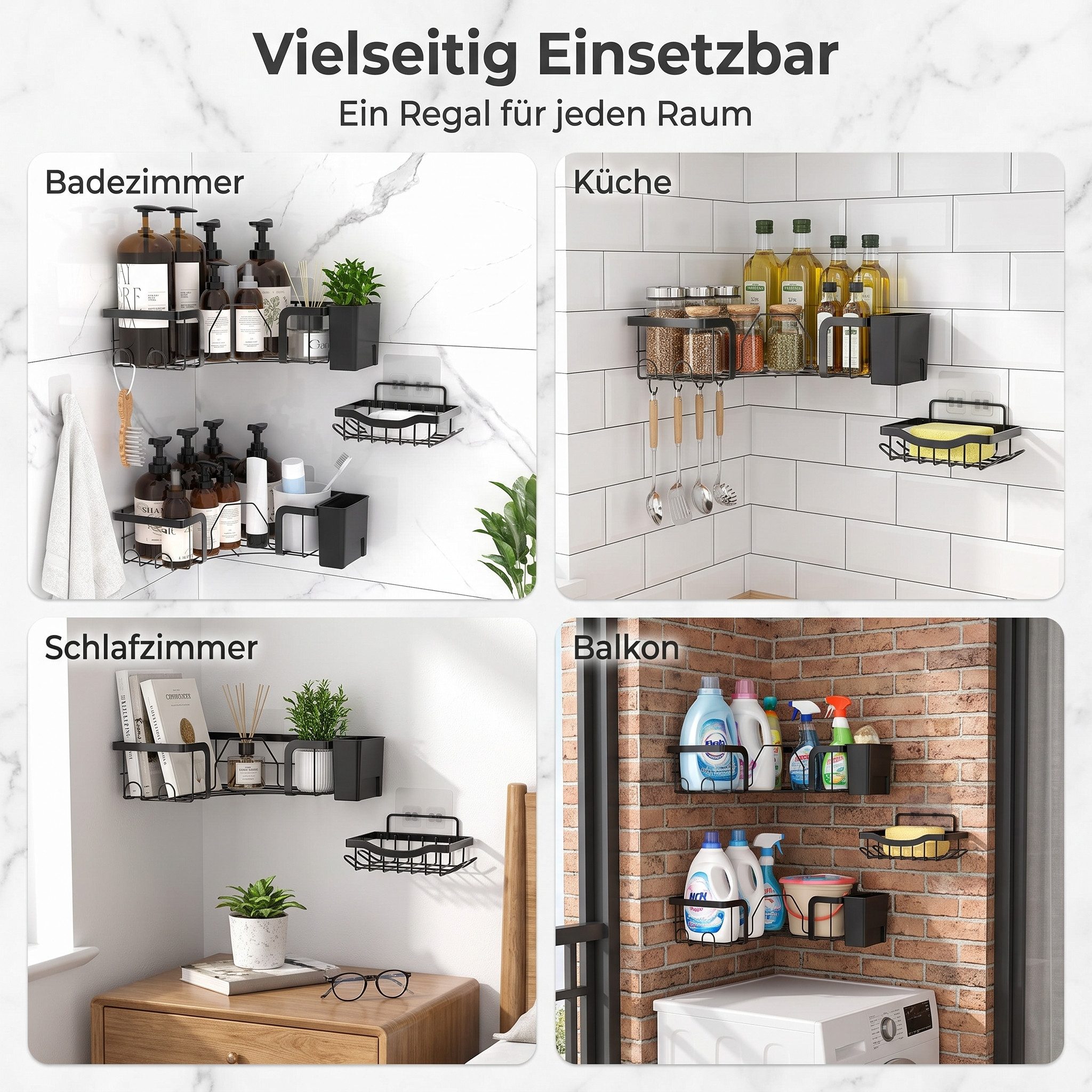 SURFOU Duschablage Duschregal Ecke ohne Bohren aus Edelstahl Schwarz – Bild 3 von 5
