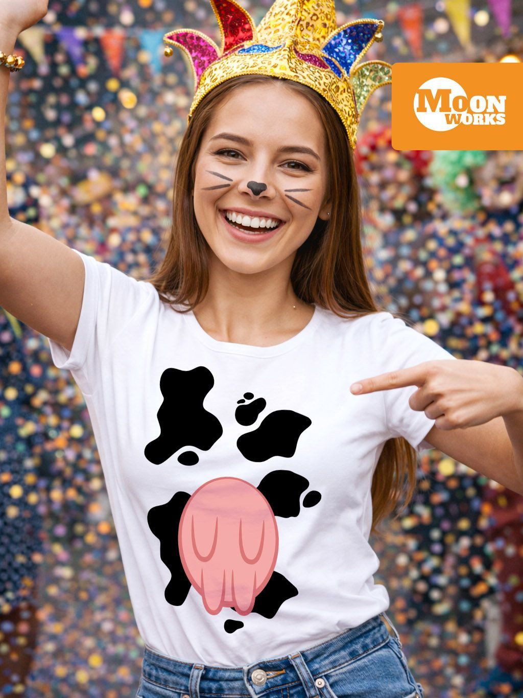 MoonWorks Print-Shirt Damen T-Shirt Kuh Kostüm Verkleidung Karneval Faschin günstig online kaufen