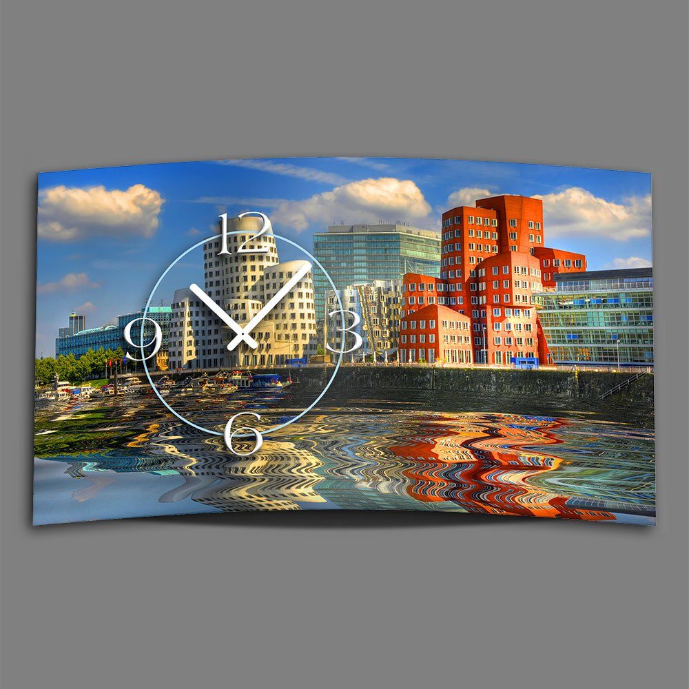 modernes Wanduhr Wanduhr Digital Designer Medienhafen (Einzigartige dixtime Art Alu-Dibond) 4mm Düsseldorf aus Designer 3D-Optik