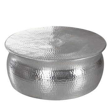 FINEBUY Couchtisch SuVa12222_1 (75x31x75 cm Aluminium Hammerschlag Silber Rund), Großer Wohnzimmertisch, Sofatisch Orientalisch