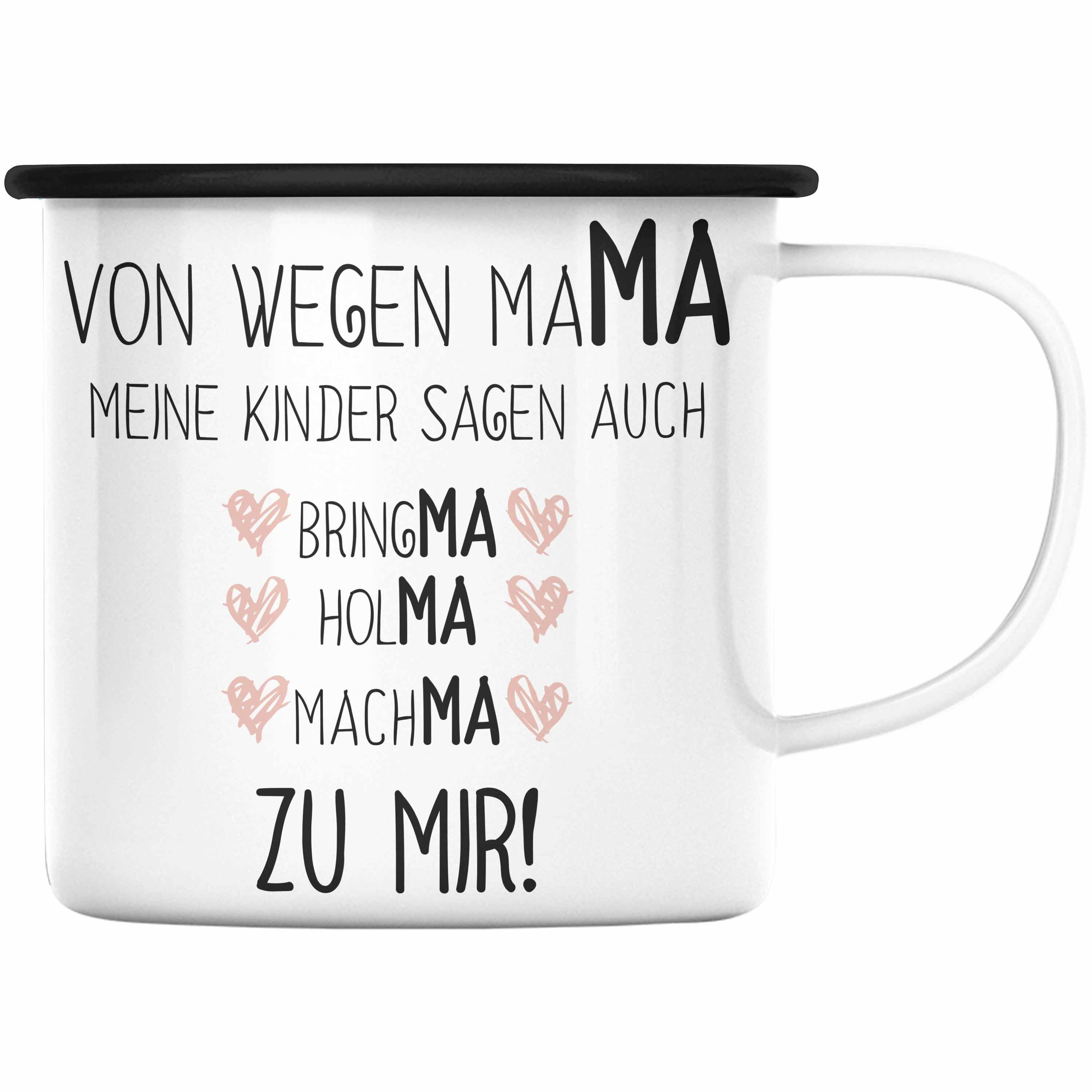 Trendation Thermotasse Trendation - Mama Emaille Tasse mit Spruch Geschenk Muttertag von Tochter Sohn Mutter KaffeeEmaille Tasse Schwarz