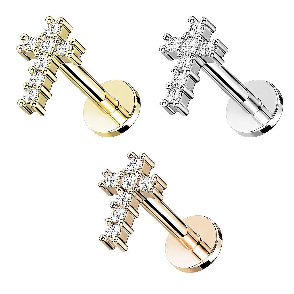 Taffstyle Piercing-Set Tragus Ohr Knorpel Helix Piercing Kristall Kreuz, Stecker Glitzer Kugeln Ohr Cartilage Ohrpiercing Barbell Stab Knorpel
