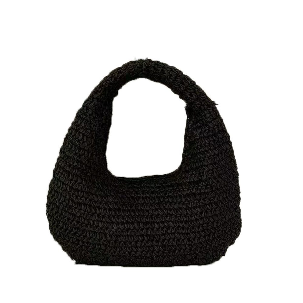 Oemmn Schultertasche Damen Strandtasche aus Stroh, handgefertigte Schultertasche, Boho-Geldbörse,mit Reißverschluss,gewebte Strandtasche