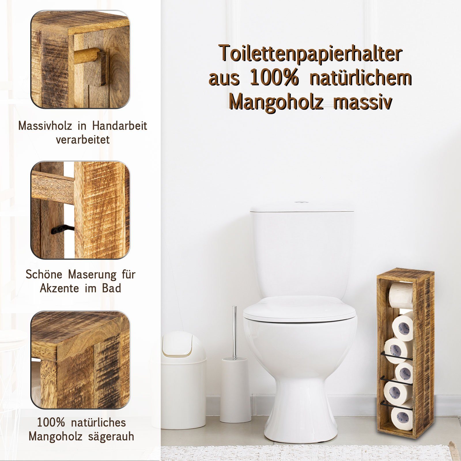 Casamia Holz cm Klopapierhalter 65 17x17 H Toilettenpapierhalter Toilettenpapierhalter Klorollenhalt