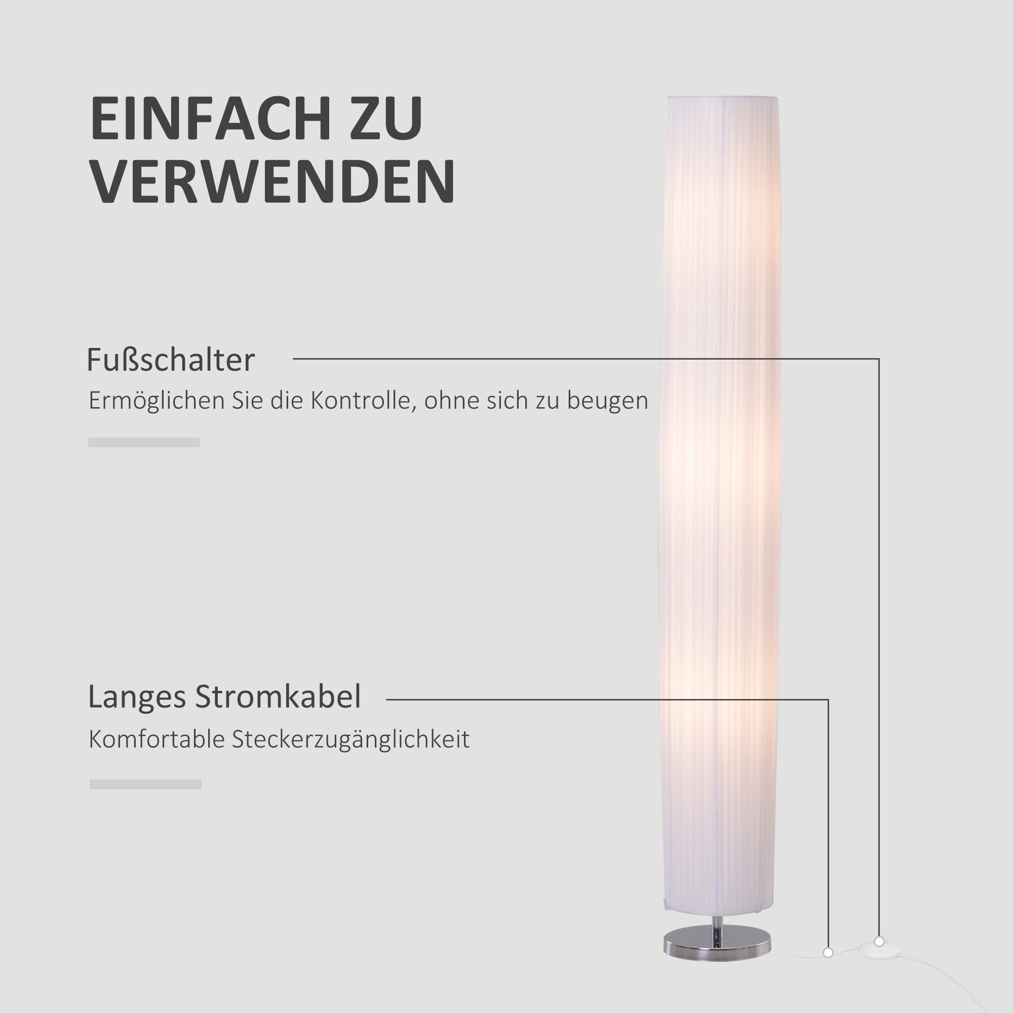 W Lieferumfang enthalten), HOMCOM x Stehlampe, (nicht 40 im Bodenlampe Textilschirm Edelstahl E27 3 bis