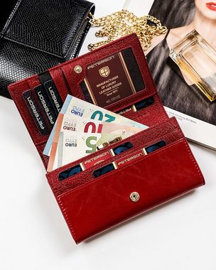 PETERSONⓇ Geldbörse Echtleder Portemonnaie Damen Geldbörse RFID-System Farbenauswahl, Hohe Qualität, Naturleder, Goldverzierte Elemente, RFID