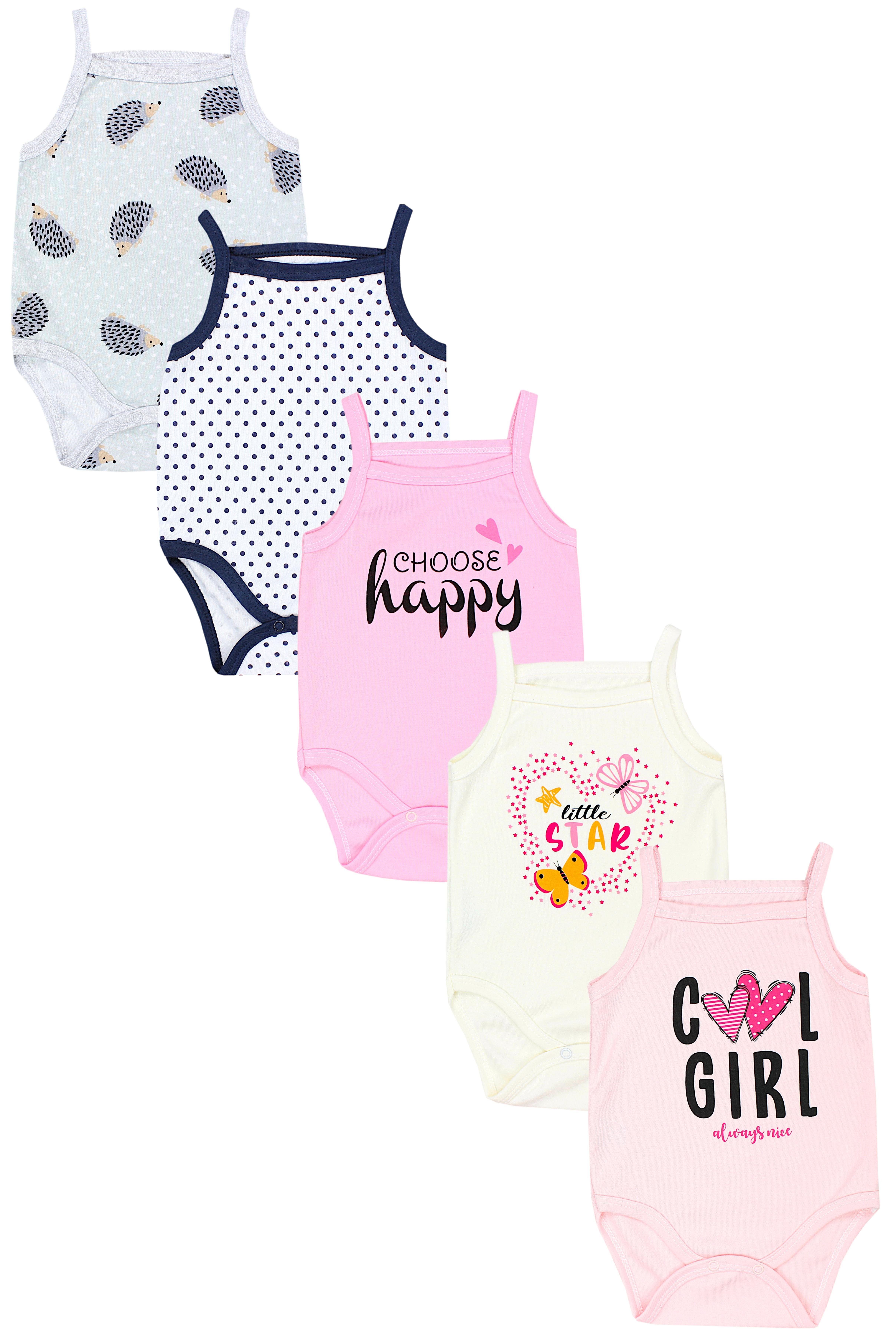 TupTam Body Baby Mädchen Body Ärmellos Sommer Babybody Spaghettiträger 5er Pack Cool Girl Aprikose / Choose Happy Rosa / Herz Little Star Ecru