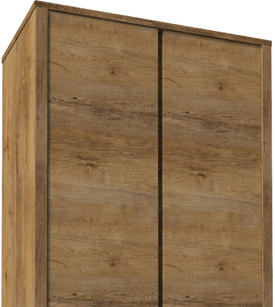 Feldmann-Wohnen Drehtürenschrank Montana (2 Türen, 5 Einlegeböden, 1 Kleiderstange, 1-St., modernes Design, grifflos) 90cm eiche lefkas grifflos