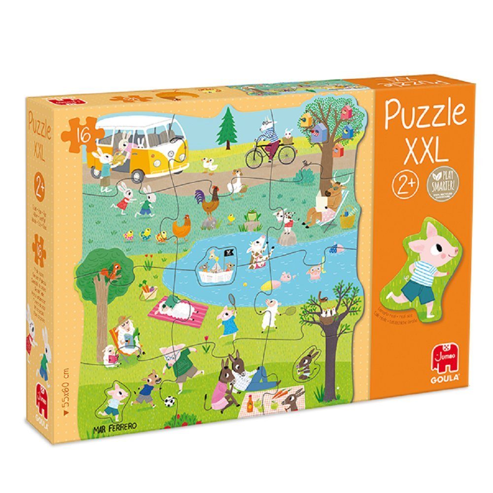 Goula Puzzle Goula 53427 Puzzle XXL Tiere, Holzpuzzle, 16 Puzzleteile, Made in Europe