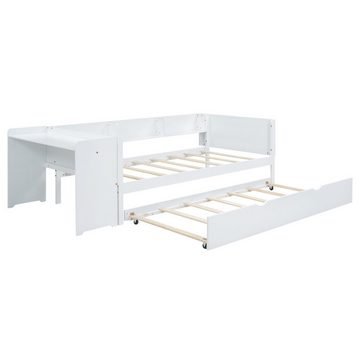MODFU Kinderbett mit ausziehbarem Bett, mit Schreibtisch (drei Regale an der Seite des Bettes 90*200cm), ohne Matratze