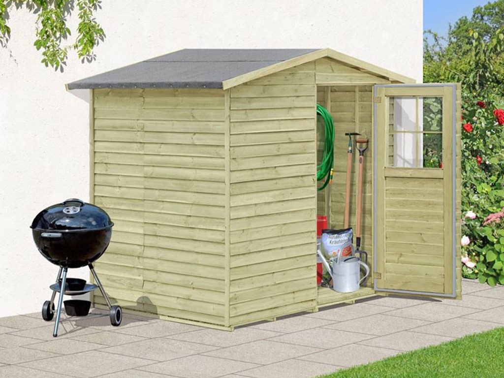 Belladoor Gartenhaus Gerätehaus Dortmund 1 9 mm kesseldruckimprägniert, BxT: 180x145 cm, 9 mm Wandstärke, Einzeltür mit Kunstglas-Einsätzen, Kesseldruckimpr...