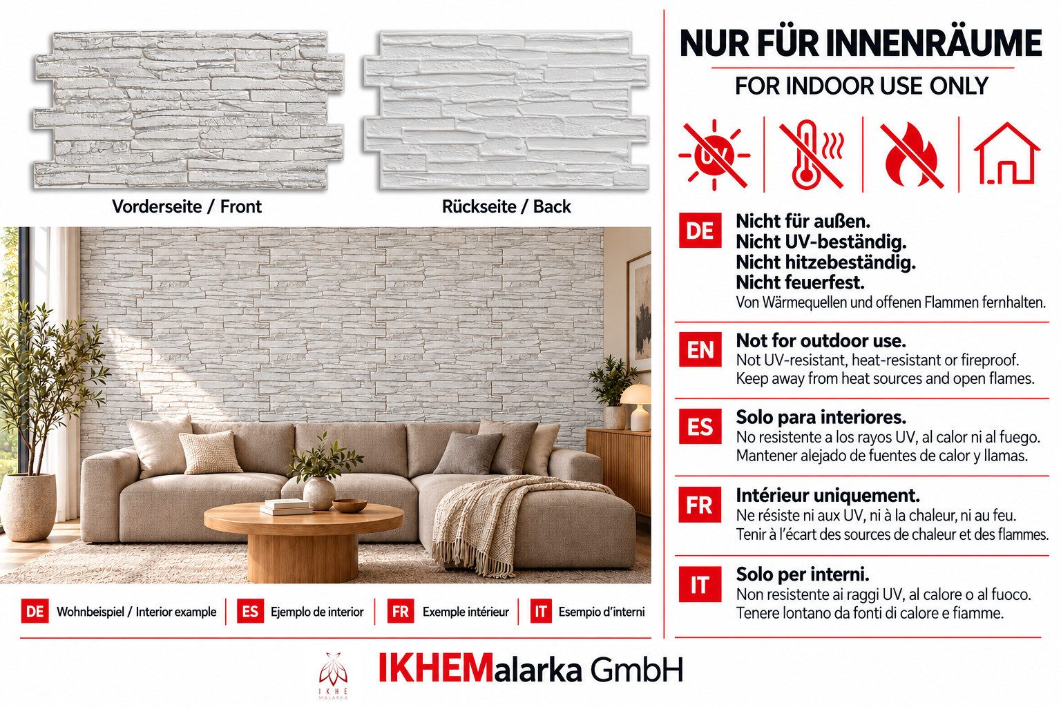 IKHEMalarka 3D Wandpaneel 4qm/10 Stück 3D PVC FLIESEN Wandpaneele, BxL: 50,00x92,00 cm, 4,00 qm, Wandverkleidung PVC-Verkleidung IMITATION OF STONE Stein Imitat – Bild 4 von 5