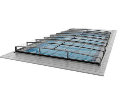 Poolomio Pool-Abdeckplane Poolüberdachung PRESTIGE - für alle Poolgrößen - UV-Klarglas - Alumini