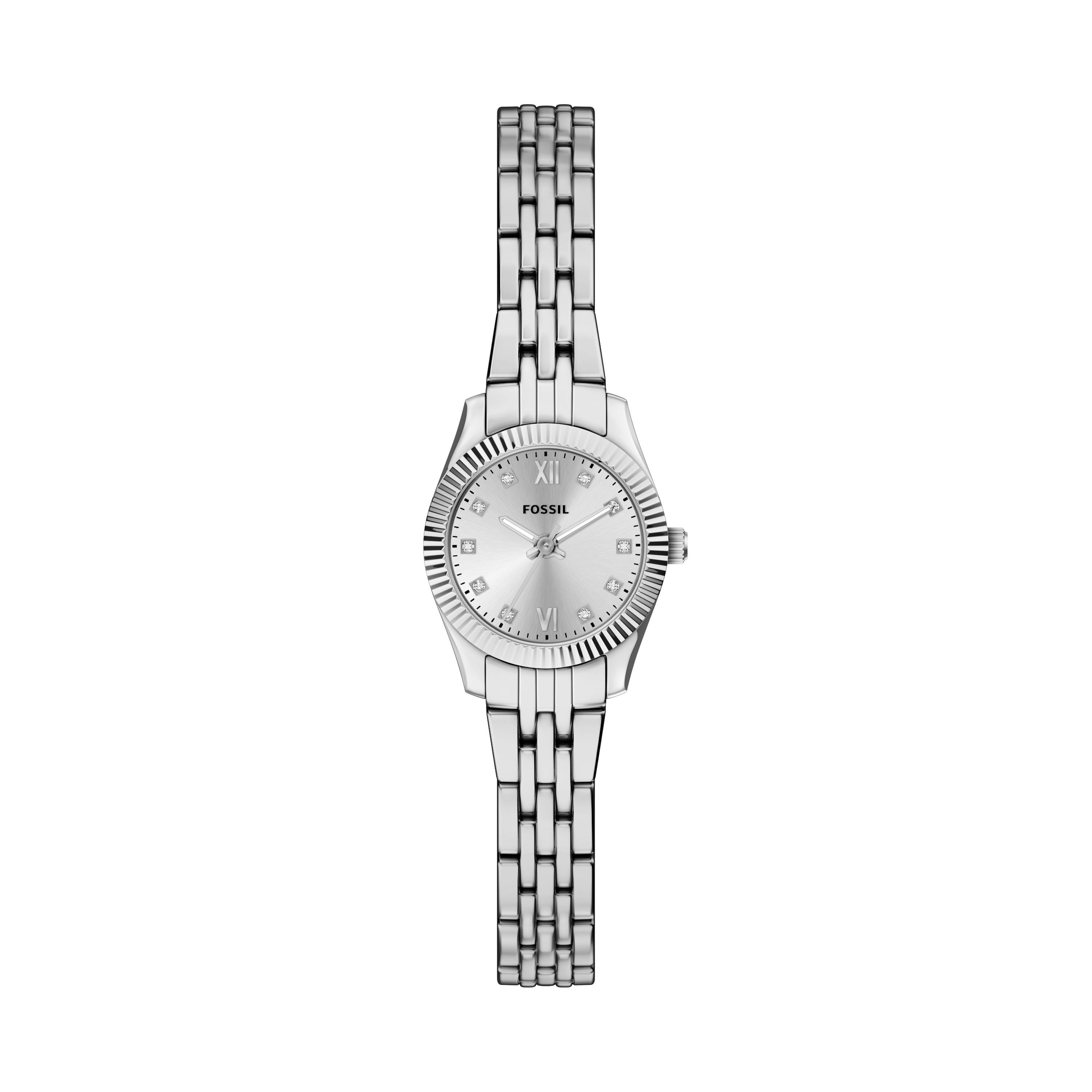 Fossil Quarzuhr Scarlette ES5475, Armbanduhr, Damenuhr, Edelstahlarmband, analog, Glassteine