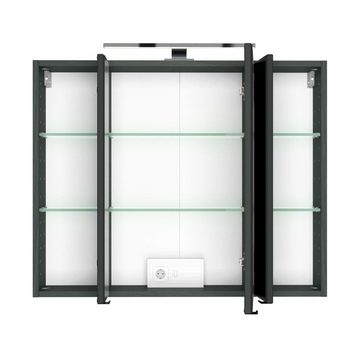 Lomadox Badmöbel-Set LAURIA-03, (Spar-Set, 4-St), Wotaneiche Nb. inkl. Glasbecken und LED-Beleuchtung 200x200x49 cm