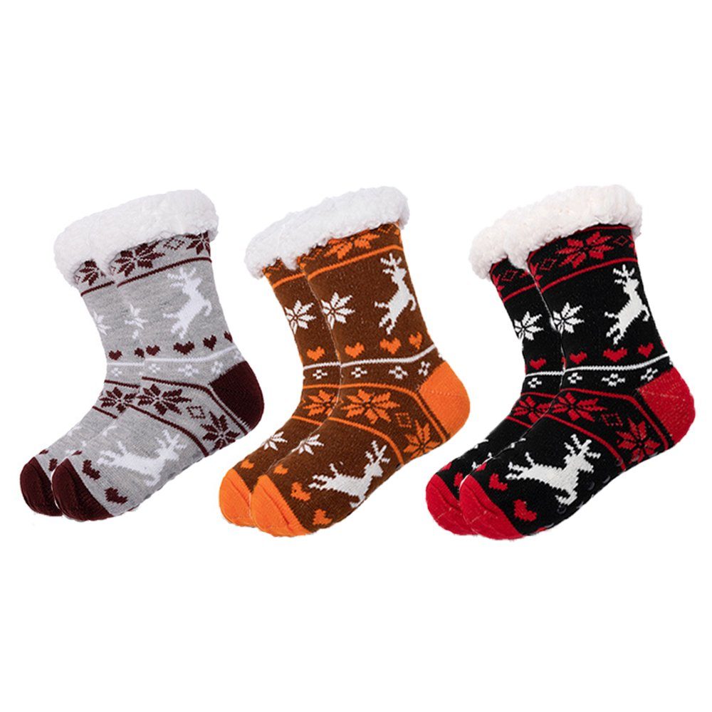 zggzerg Kuschelsocken 3 Paar Kuschelsocken Winter Flauschige Socken Innenhausboden-Socken (3 Paare) Farbe 1