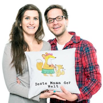 Mr. & Mrs. Panda Dekokissen Fuchs Beste Mama der Welt - Weiß - Geschenk, Sofakissen, Dankeschön, Weiche Mikrofaser