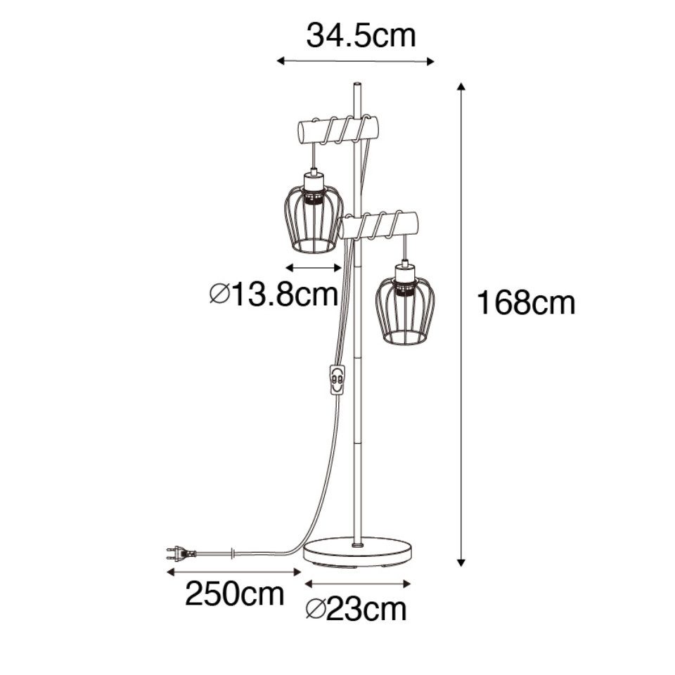 Qazqa Stehlampe Stronk, ohne Leuchtmittel, Warmweiß, QAZQA Stehlampe, e27, Schwarz, Stahl, Landhaus